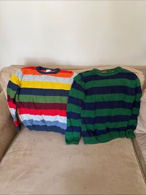 EUC 2 Boy’s Striped Crewneck Sweaters - Multicolor & Green